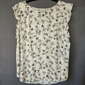 LOFT Light Blush Pink Floral Daisy Blouse – Gold Button Detail, XL